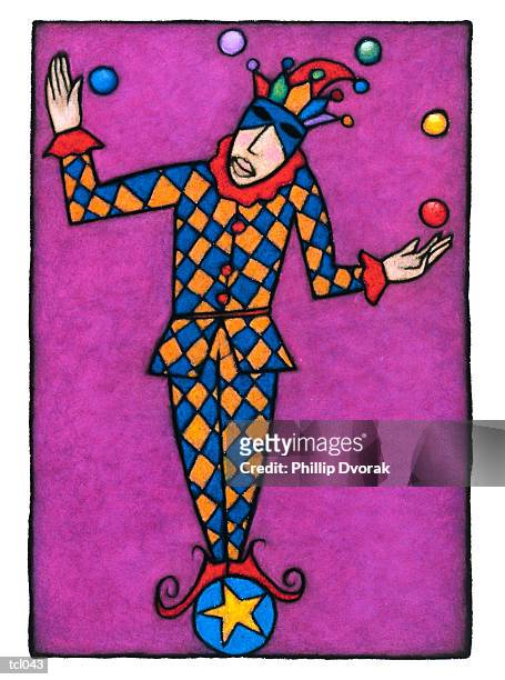 stockillustraties, clipart, cartoons en iconen met juggling harlequin - pierrot