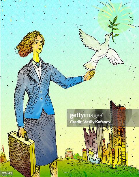 illustrazioni stock, clip art, cartoni animati e icone di tendenza di businesswoman & dove - dove