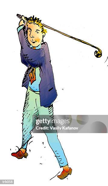 stockillustraties, clipart, cartoons en iconen met man with golf club - dr pepper snapple group inc product delivery ahead of earnings figures