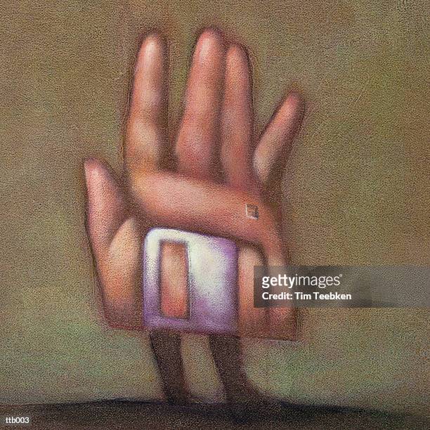hand as computer diskette - tim stock illustrations