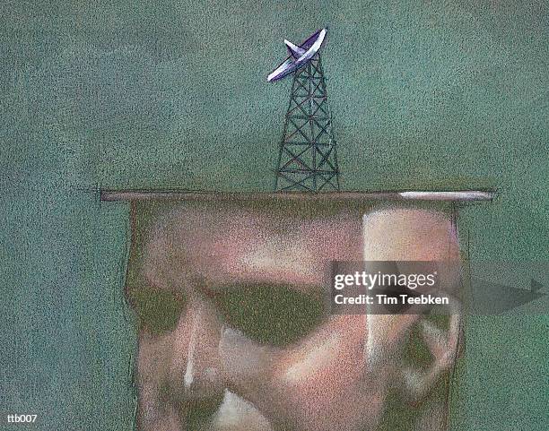 head with satellite dish - tim stock illustrations