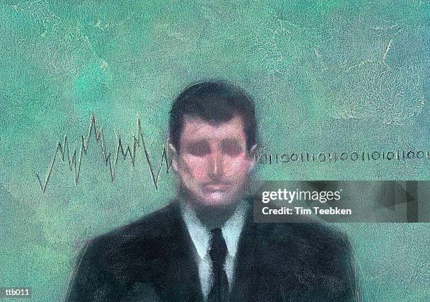 stockillustraties, clipart, cartoons en iconen met man graphing binary data - olie en acrylverf