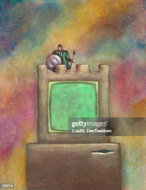 stockillustraties, clipart, cartoons en iconen met guarding computer fortress - olie en acrylverf