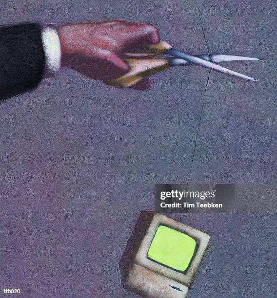 stockillustraties, clipart, cartoons en iconen met cutting computer cable - olie en acrylverf