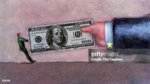 tug of war with 100 dollar bill - war stock-grafiken, -clipart, -cartoons und -symbole