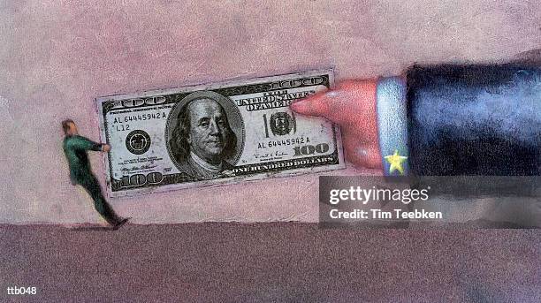 tug of war with 100 dollar bill - american one hundred dollar bill stock illustrations