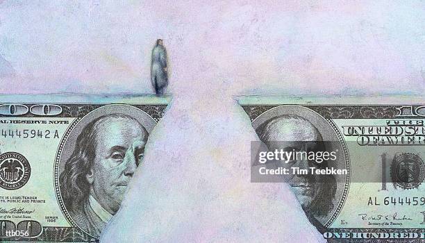 stockillustraties, clipart, cartoons en iconen met man at financial chasm - olie en acrylverf