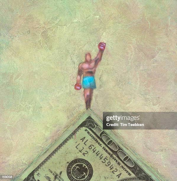 champion atop 100 dollar bill - oil and acrylic stock illustrations