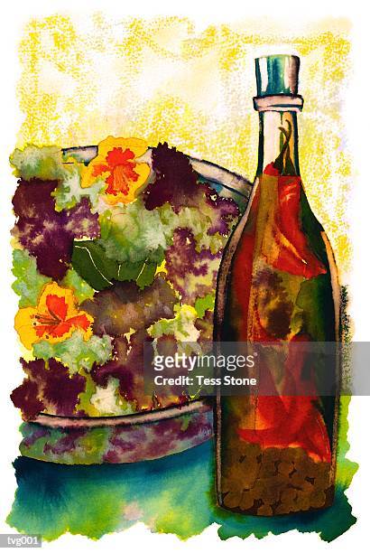 tossed salad & vinaigrette - temperate flower stock illustrations