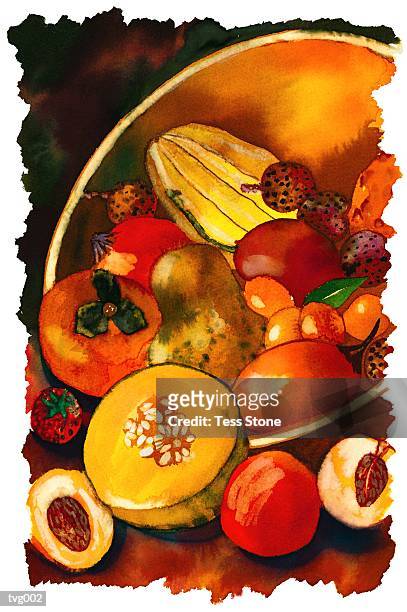 fruit bowl - fruit basket stock illustrations
