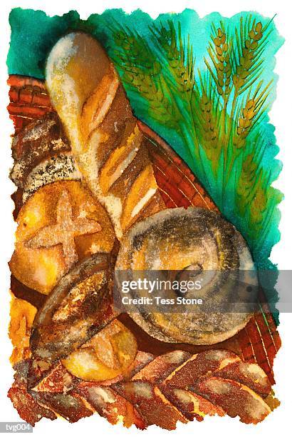 loaves of bread - braided bread stock illustrations