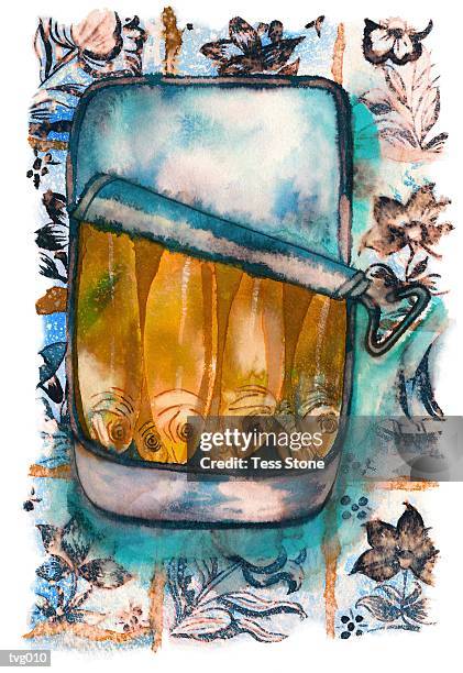tin of sardines - sardine can stock illustrations