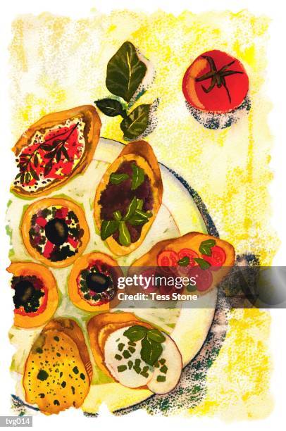 bruschetta - bruschetta stock illustrations