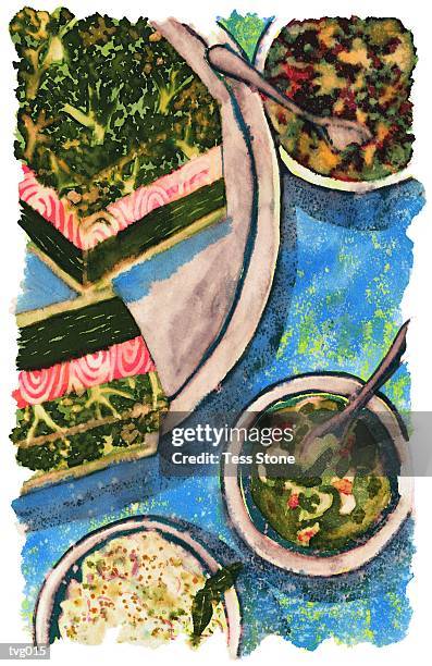 terrine & appetizer buffet - joghurtsoße stock-grafiken, -clipart, -cartoons und -symbole