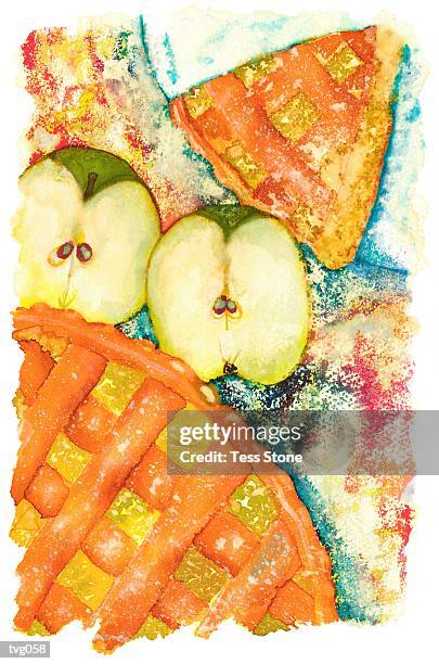 stockillustraties, clipart, cartoons en iconen met apple pie - granny smith appel