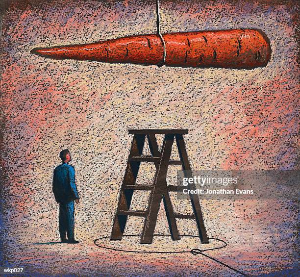 illustrazioni stock, clip art, cartoni animati e icone di tendenza di dangling a carrot - dipinto a tempera