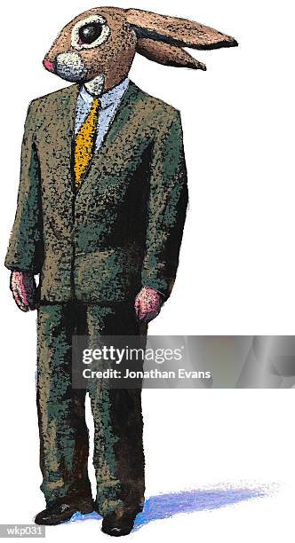 illustrazioni stock, clip art, cartoni animati e icone di tendenza di man as rabbit - dipinto a tempera