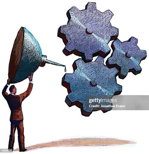 ilustraciones, imágenes clip art, dibujos animados e iconos de stock de oiling the gears - movimiento perpetuo