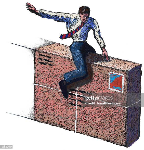 man riding on package - only mid adult men stock illustrations