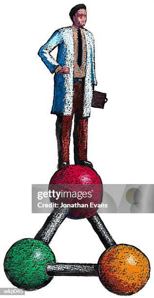 scientist with model - temperamalerei stock-grafiken, -clipart, -cartoons und -symbole