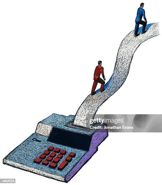 illustrazioni stock, clip art, cartoni animati e icone di tendenza di people & adding machine - dipinto a tempera