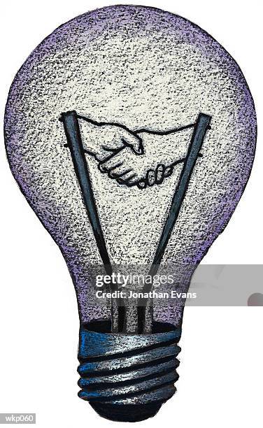 light bulb & handshake - tempera painting stock illustrations