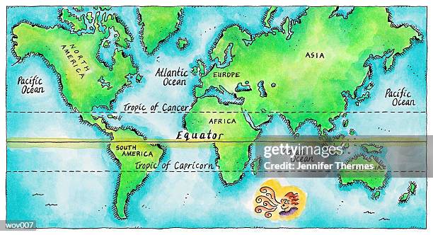 stockillustraties, clipart, cartoons en iconen met map of the world & equator - latitude