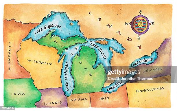 map of the great lakes - lake erie 幅插畫檔、美工圖案、卡通及圖標