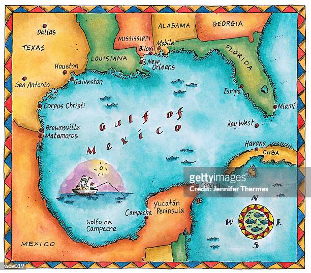 ilustraciones, imágenes clip art, dibujos animados e iconos de stock de map of the gulf of mexico - greater antilles
