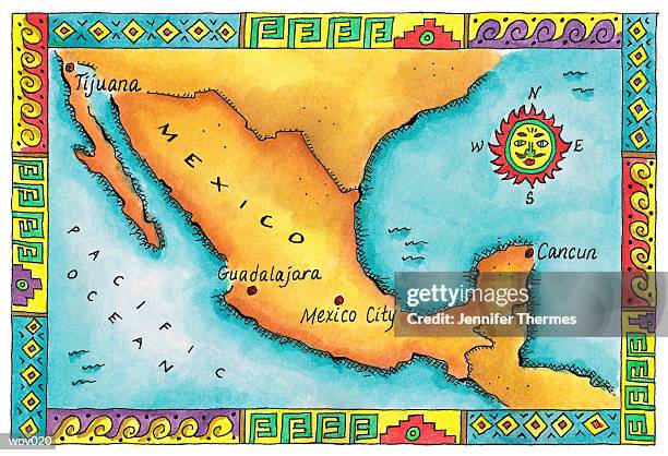 illustrazioni stock, clip art, cartoni animati e icone di tendenza di map of mexico - messico centrale