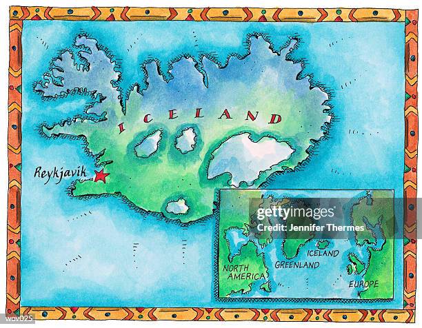 map of iceland - inset map stock illustrations