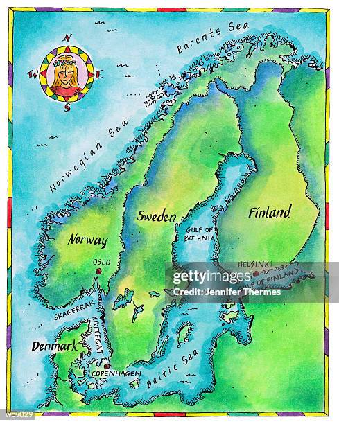 map of scandinavia - kattegat stock-grafiken, -clipart, -cartoons und -symbole