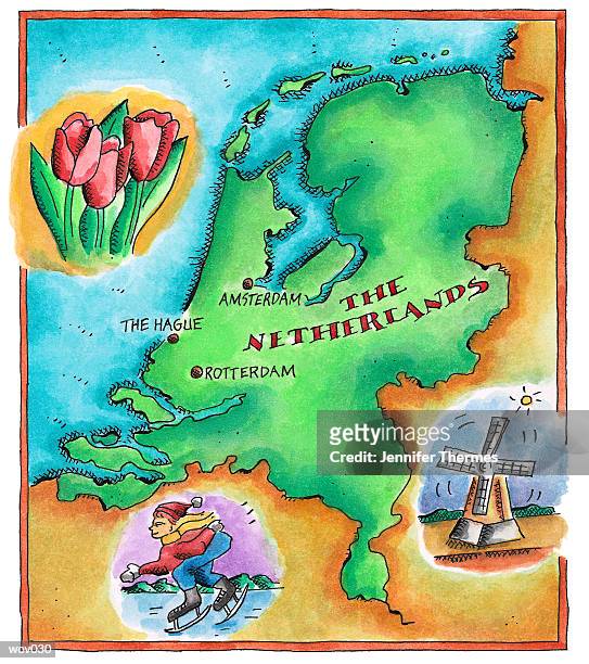 map of the netherlands - temperate flower stock illustrations