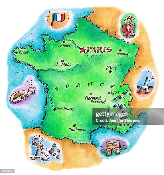 illustrazioni stock, clip art, cartoni animati e icone di tendenza di map of france - france
