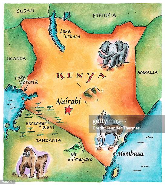 stockillustraties, clipart, cartoons en iconen met map of kenya - kleine groep dieren