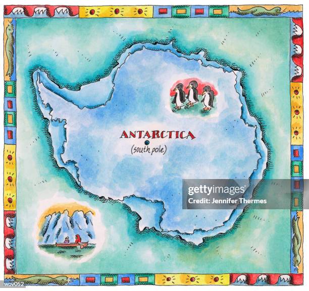 stockillustraties, clipart, cartoons en iconen met map of antarctica - kleine groep dieren
