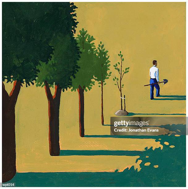 man planting trees - evans stock illustrations