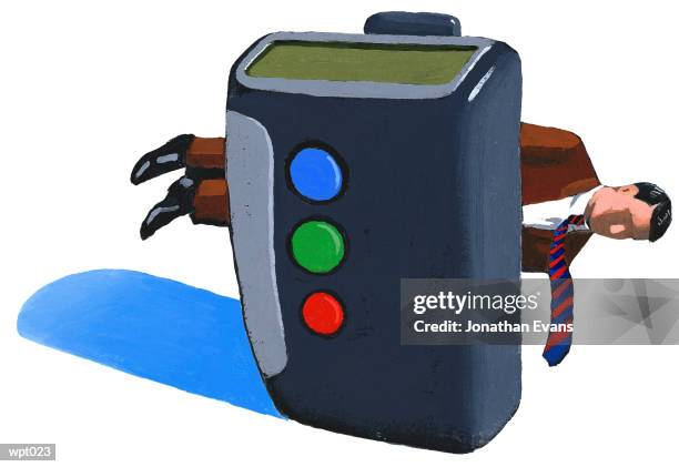 man clipped to pager - evans stock illustrations