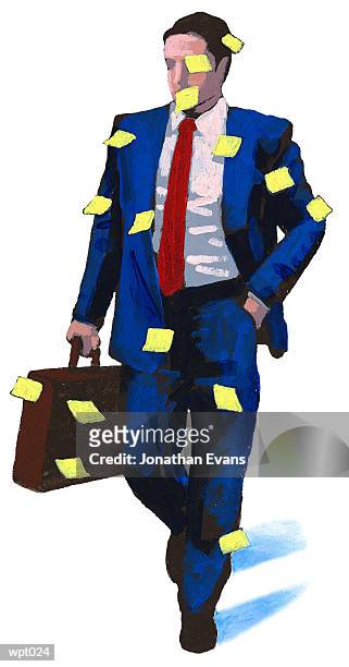 man covered with reminders - evans stock illustrations