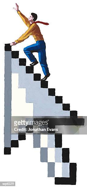 man climbing arrow icon - evans stock illustrations