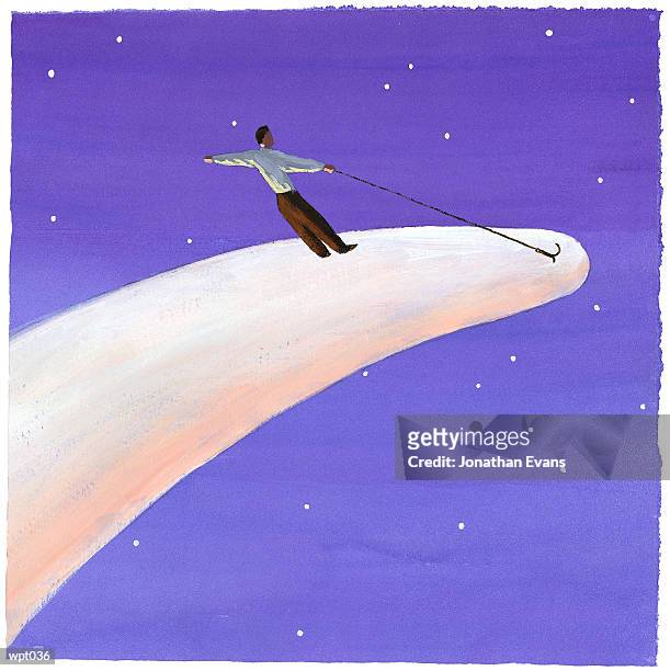 stockillustraties, clipart, cartoons en iconen met man riding comet - the art of elysiums 6th annual pieces of heaven powered by ciroc ultra premium vodka