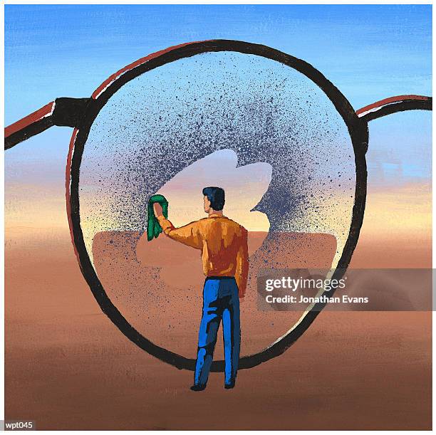 cleaning giant glasses - evans stock illustrations