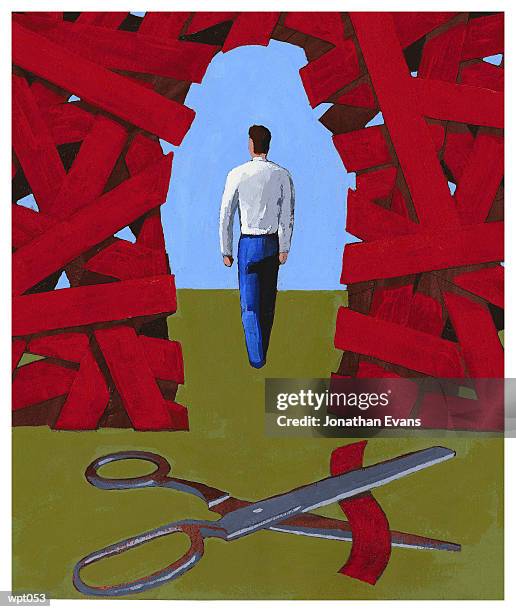 cutting through red tape - evans stock illustrations