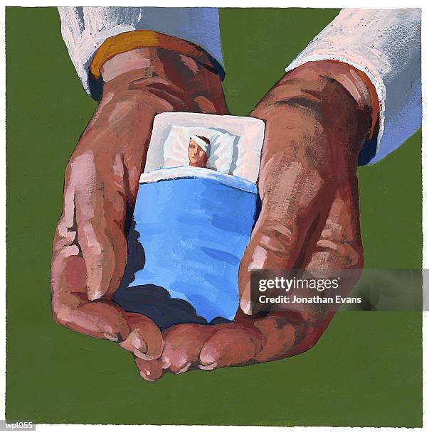 healthcare worker cradling patient - bed top view stock illustrations