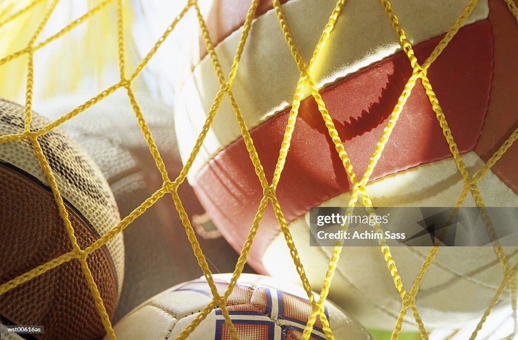 Net full of balls, close up