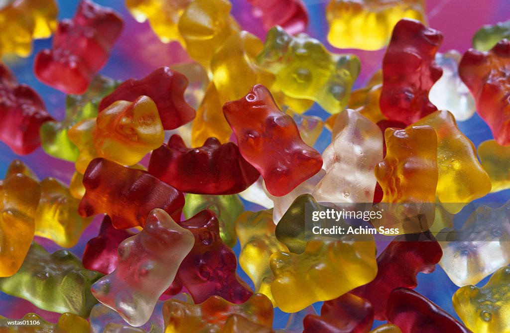 Multi coloured Jellybabies, traditional German sweety, close up