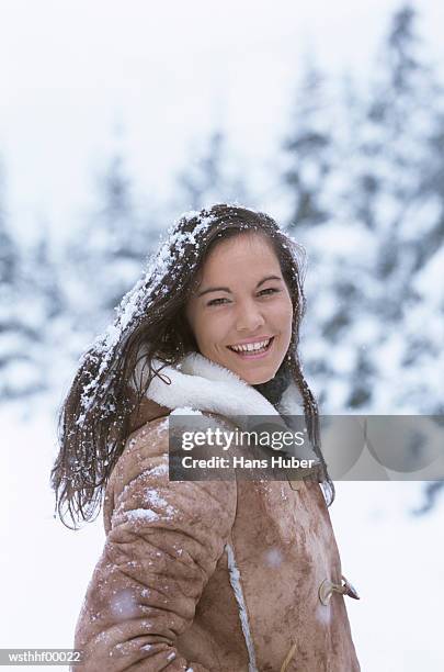 woman in snow - wasserform stock-fotos und bilder
