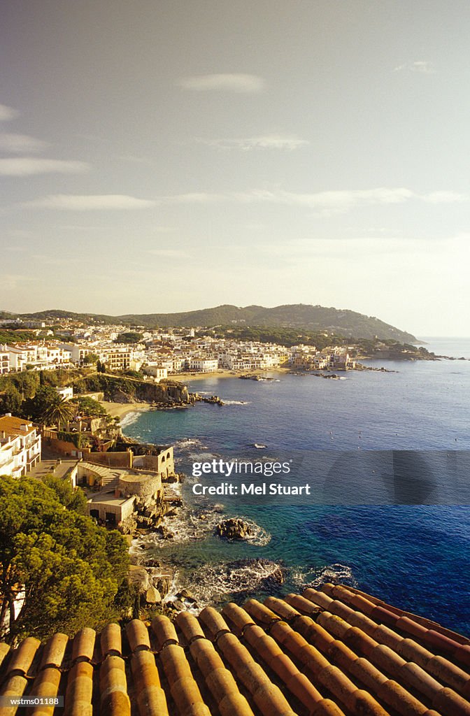 City on beach, Calella de Palafrugell, Costa Brava, Catalonia, Spain