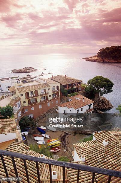 view of fornells, view from hotel aiguablava, costa brava, catalonia, spain, elevated view - from to stock pictures, royalty-free photos & images