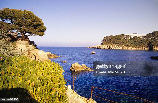 fornells, bay of aiguablava, costa brava, catalonia, spain - volcano or lava flow or salt terrace or forces of nature or forest or ocean or waves o stock pictures, royalty-free photos & images